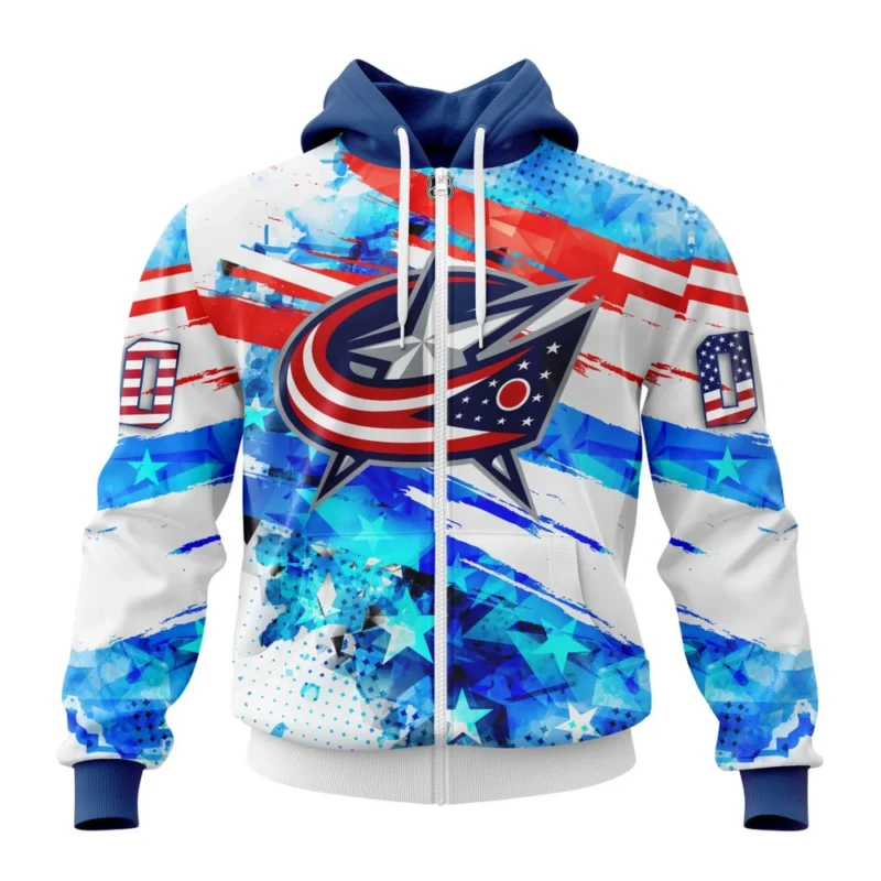 Columbus Blue Jackets, Special Concept For Independence Day,QTNHL Personalized Name And Number,080524B2157