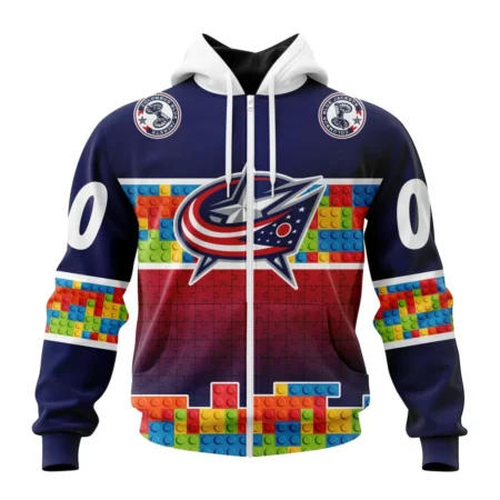 NHL Personalized Name And Number, Columbus Blue Jackets Special Autism Awareness Design ,QTNHL Personalized Name And Number,080524B2248