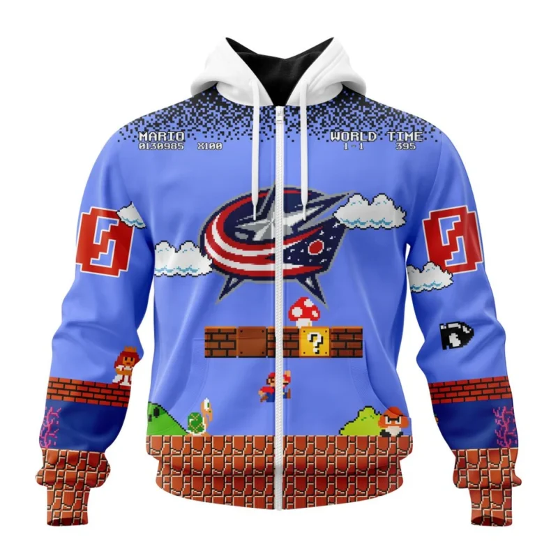 NHL Personalized Name And Number, Columbus Blue Jackets Special Kits With Super Mario Game Design,QTNHL Personalized Name And Number,080524B2455