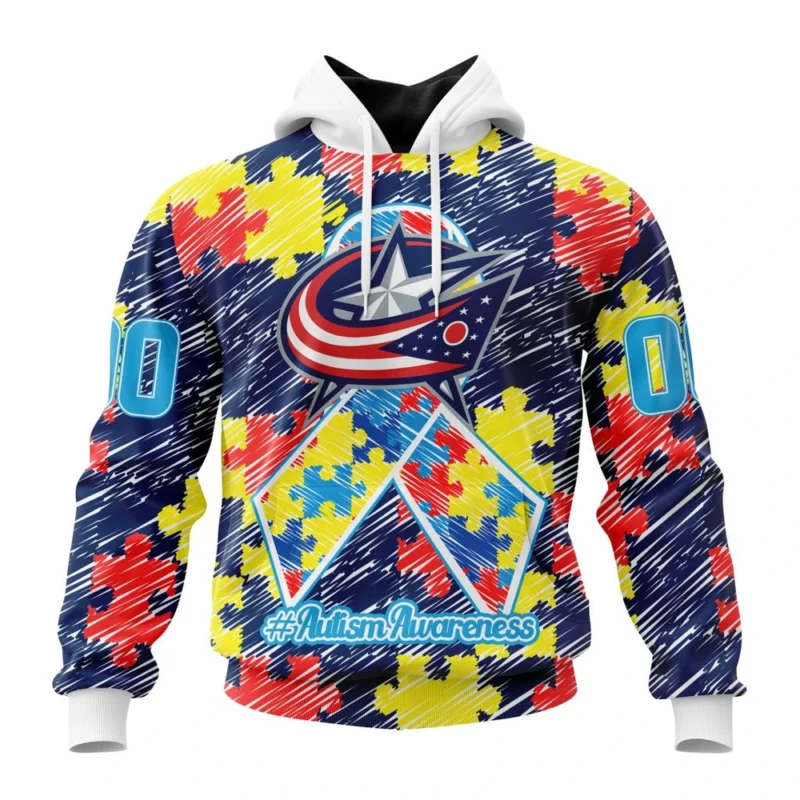 NHL Columbus Blue Jackets Special Autism Awareness Design,QTNHL080524A2484