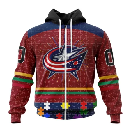 NHL Personalized Name And Number, Columbus Blue Jackets, Specialized Fearless Aganst Autism ,QTNHL Personalized Name And Number,080524B2531