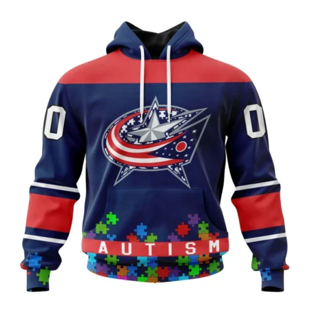 NHL Columbus Blue Jackets, Specialized Unisex Kits Hockey Fights Against Autism,QTNHL080524A2669