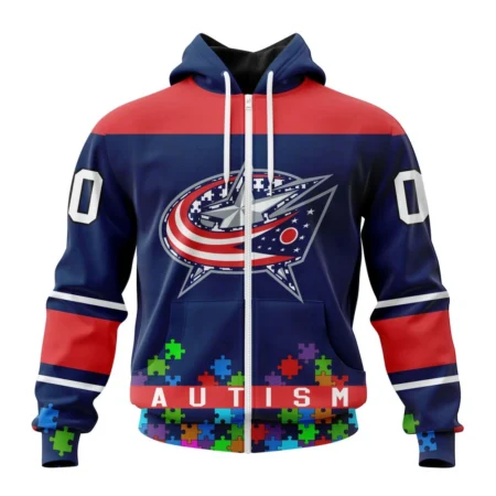 NHL Personalized Name And Number, Columbus Blue Jackets, Specialized Unisex Kits Hockey Fights Against Autism,QTNHL Personalized Name And Number,080524B2669