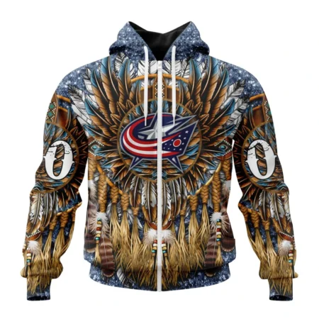 NHL Personalized Name And Number, Columbus Blue Jackets Special Native Costume Design,QTNHL Personalized Name And Number,080524B2747