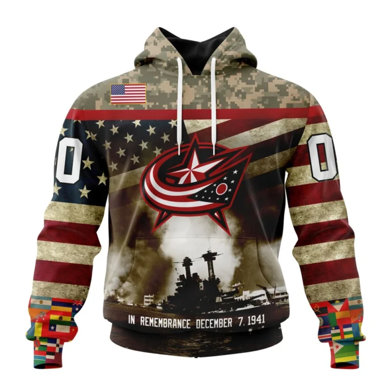 NHL Columbus Blue Jackets, Specialized Unisex Kits Remember Pearl Harbor,QTNHL080524A2991