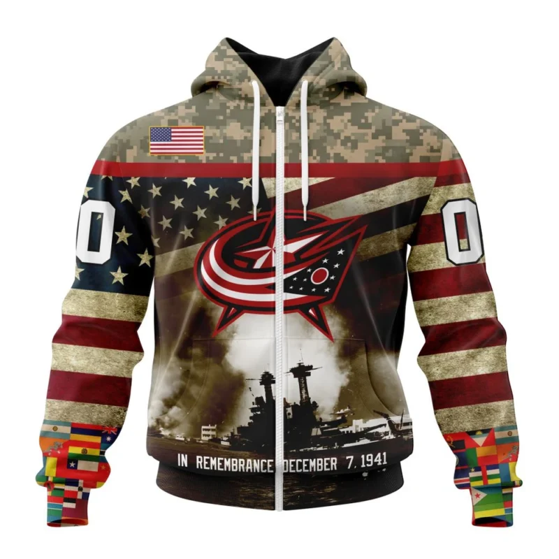 NHL Columbus Blue Jackets, Specialized Unisex Kits Remember Pearl Harbor,QTNHL 080524B2991