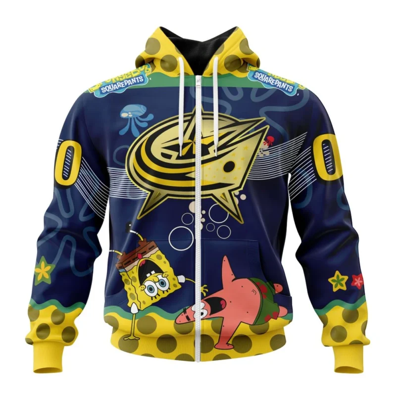 NHL Columbus Blue Jackets, Specialized Jersey With Spongebob,QTNHL 080524B3331