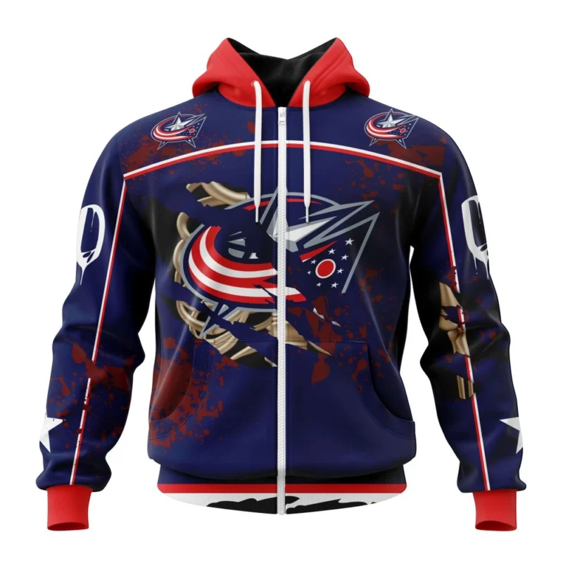 NHL Columbus Blue Jackets, Specialized Design Jersey With Your Ribs For Halloween,QTNHL 080524B3515