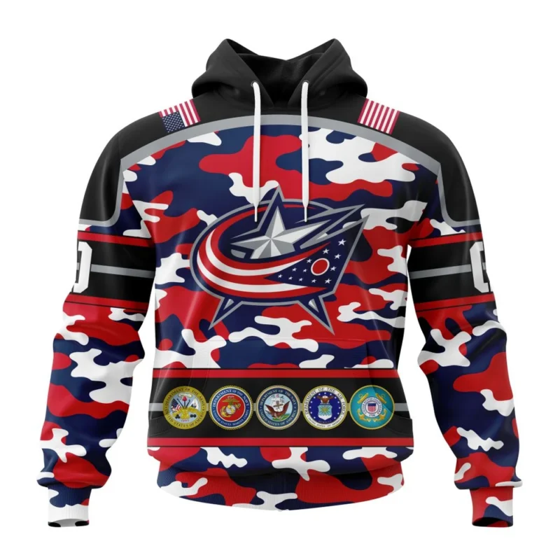 NHL Columbus Blue Jackets, Specialized Design Wih Camo Team Color And Military Force Logo,QTNHL080524A3545