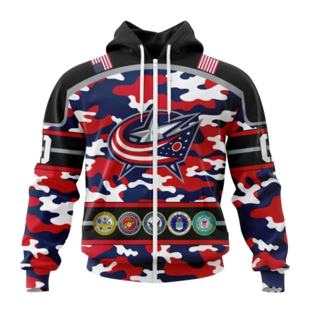 NHL Columbus Blue Jackets, Specialized Design Wih Camo Team Color And Military Force Logo,QTNHL 080524B3545