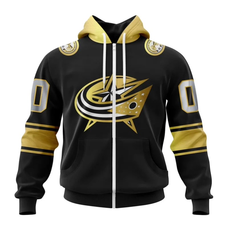 NHL Personalized Name And Number, Columbus Blue Jackets Special Black And Gold Design,QTNHL Personalized Name And Number,080524B780