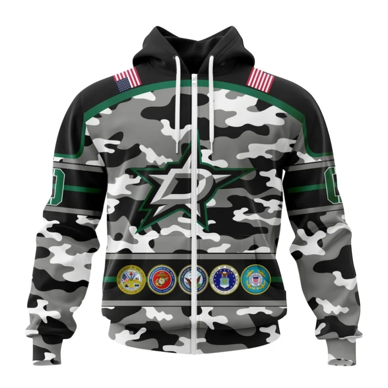 NHL Dallas Stars, Specialized Design Wih Camo Team Color And Military Force Logo,QTNHL 080524B3540