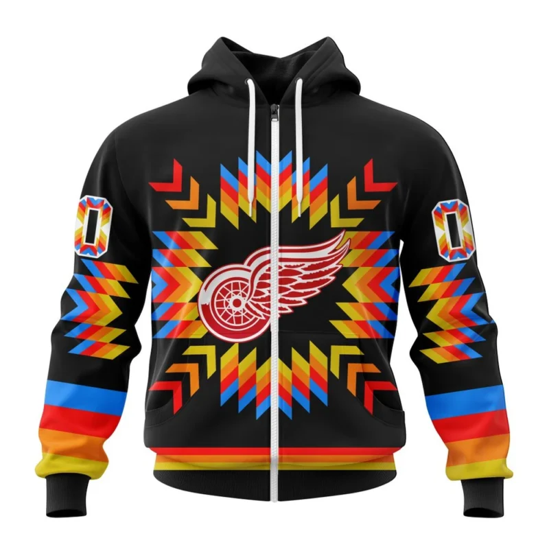 NHL Personalized Name And Number, Detroit Red Wings Special Design With Native Pattern,QTNHL Personalized Name And Number,080524B1033