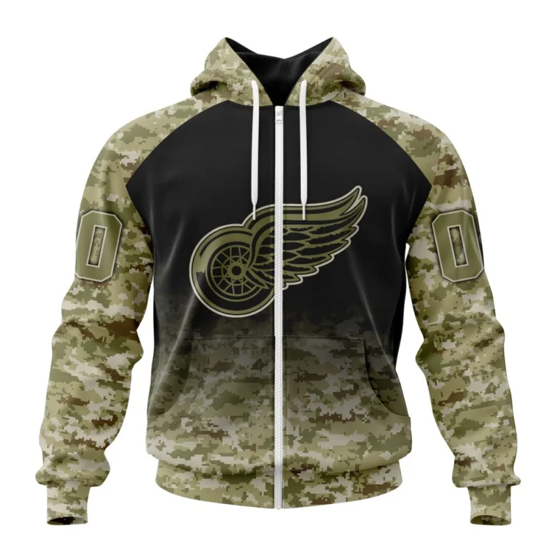 NHL Personalized Name And Number, Detroit Red Wings Special Camo Design For Veterans Day,QTNHL Personalized Name And Number,080524B1783