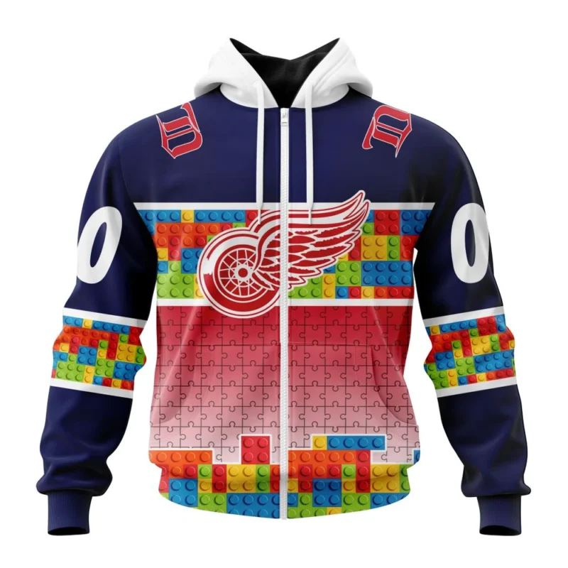 NHL Personalized Name And Number, Detroit Red Wings Special Autism Awareness Design ,QTNHL Personalized Name And Number,080524B2244