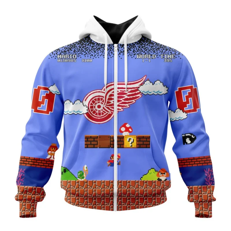 NHL Personalized Name And Number, Detroit Red Wings Special Kits With Super Mario Game Design,QTNHL Personalized Name And Number,080524B2452