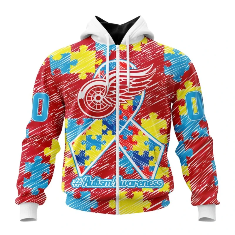 NHL Personalized Name And Number, Detroit Red Wings Special Autism Awareness Design,QTNHL Personalized Name And Number,080524B2481