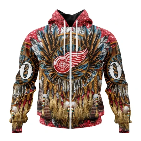 NHL Personalized Name And Number, Detroit Red Wings Special Native Costume Design,QTNHL Personalized Name And Number,080524B2744