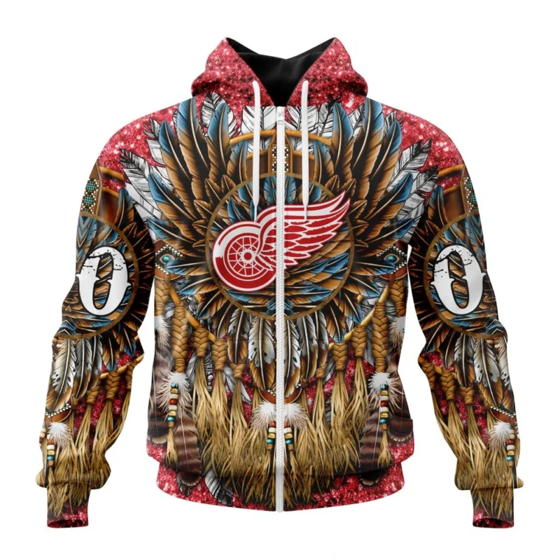 NHL Personalized Name And Number, Detroit Red Wings Special Native Costume Design,QTNHL Personalized Name And Number,080524B2744