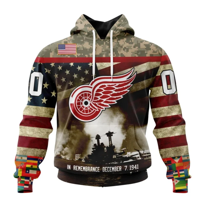 NHL Detroit Red Wings, Specialized Unisex Kits Remember Pearl Harbor,QTNHL080524A2988