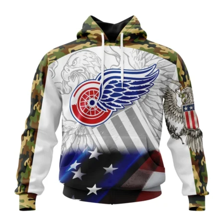 NHL Detroit Red Wings, Specialized Design With Our America Flag And Our America Eagle,QTNHL080524A3451