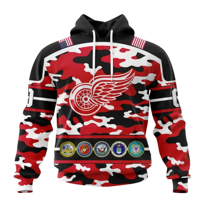 NHL Detroit Red Wings, Specialized Design Wih Camo Team Color And Military Force Logo,QTNHL080524A3541