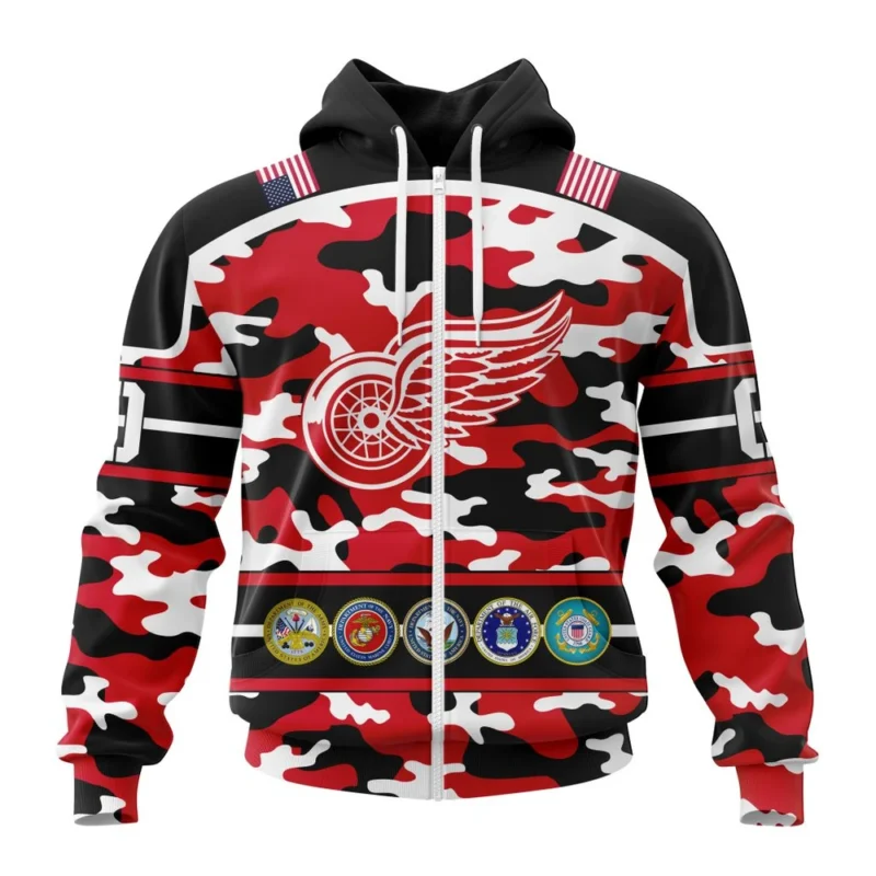 NHL Detroit Red Wings, Specialized Design Wih Camo Team Color And Military Force Logo,QTNHL 080524B3541