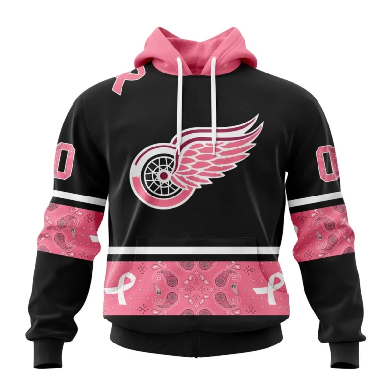 NHL Detroit Red Wings, Specialized Design In Classic Style With Paisley, In October We Wear Pink Breast Cancer,QTNHL080524A3597