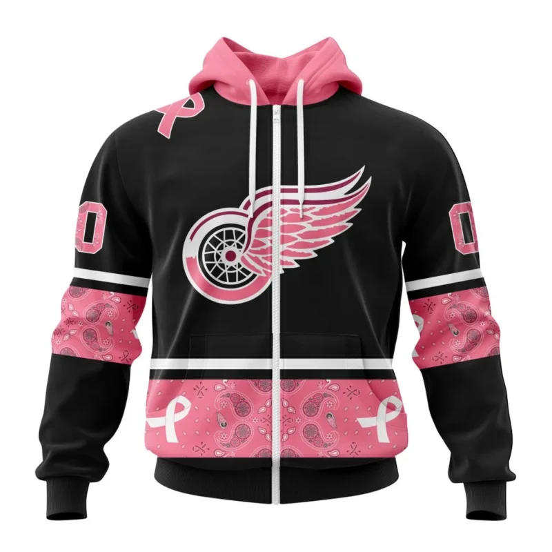 NHL Detroit Red Wings, Specialized Design In Classic Style With Paisley, In October We Wear Pink Breast Cancer,QTNHL 080524B3597