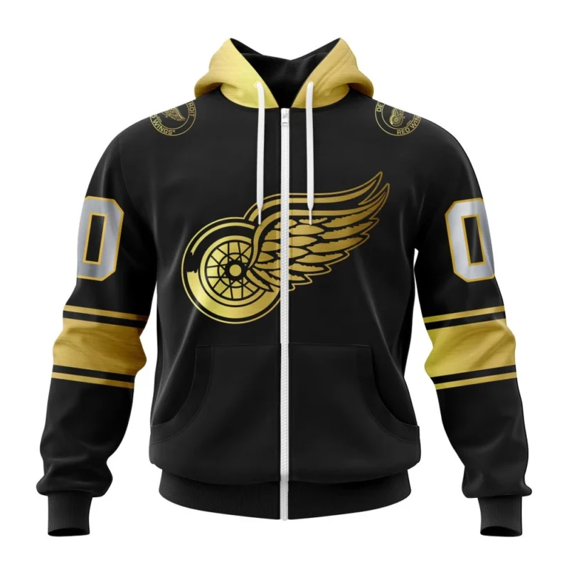 NHL Personalized Name And Number, Detroit Red Wings Special Black And Gold Design,QTNHL Personalized Name And Number,080524B777