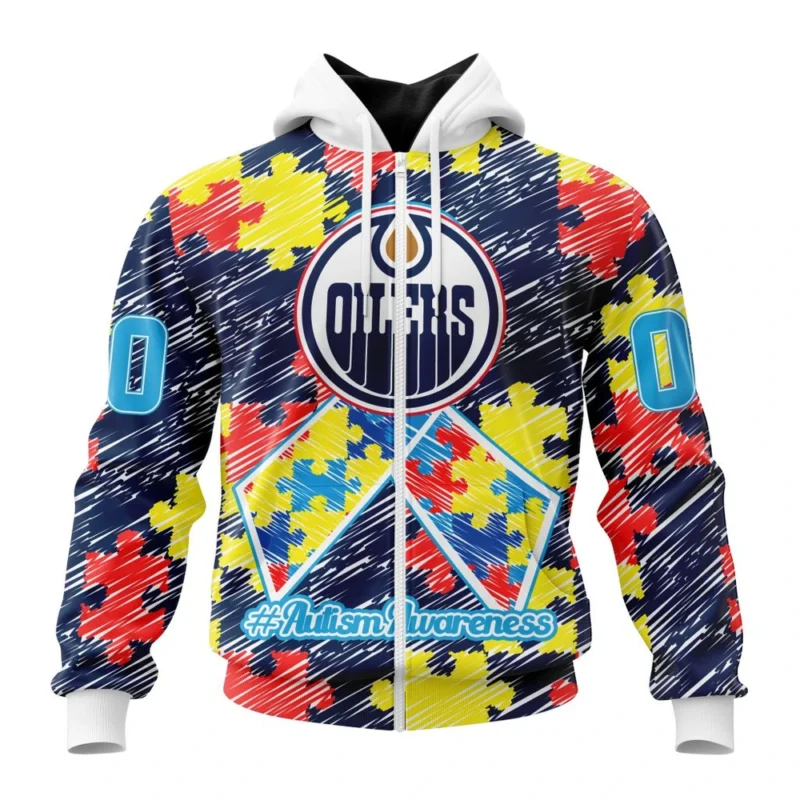 NHL Personalized Name And Number, Edmonton Oilers Special Autism Awareness Design,QTNHL Personalized Name And Number,080524B2479