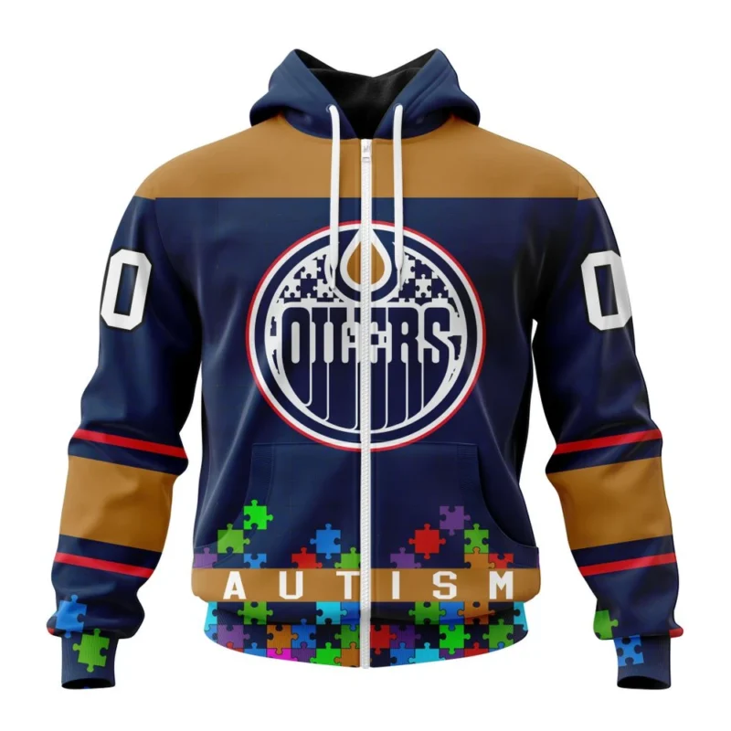 NHL Personalized Name And Number, Edmonton Oilers, Specialized Unisex Kits Hockey Fights Against Autism,QTNHL Personalized Name And Number,080524B2663