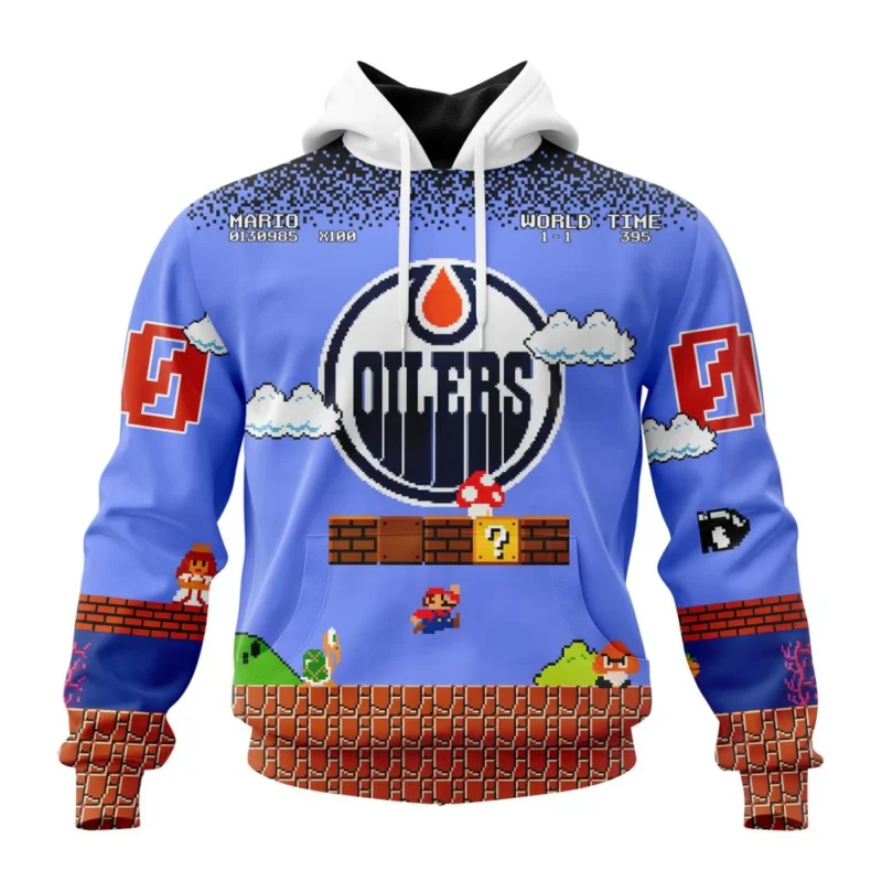 NHL Edmonton Oilers Special Kits With Super Mario Game Design,QTNHL080524A285