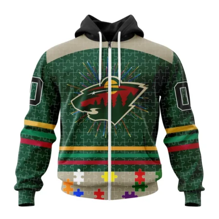 NHL Personalized Name And Number, Minnesota Wild, Specialized Fearless Aganst Autism ,QTNHL Personalized Name And Number,080524B2522