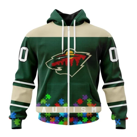 NHL Personalized Name And Number, Minnesota Wild, Specialized Unisex Kits Hockey Fights Against Autism,QTNHL Personalized Name And Number,080524B2659