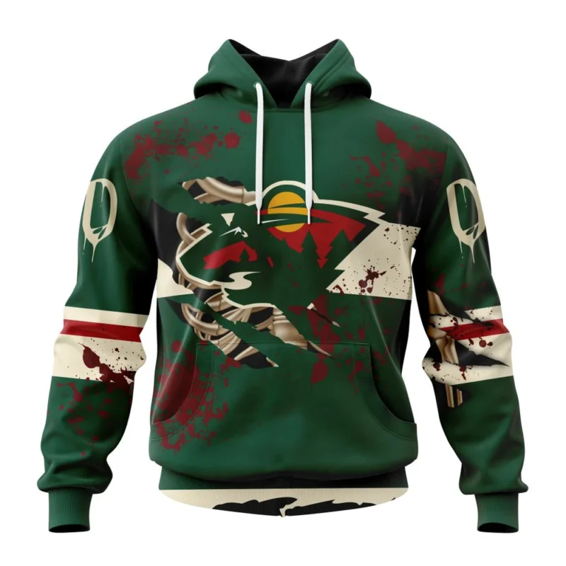 NHL Minnesota Wild, Specialized Design Jersey With Your Ribs For Halloween,QTNHL080524A3506