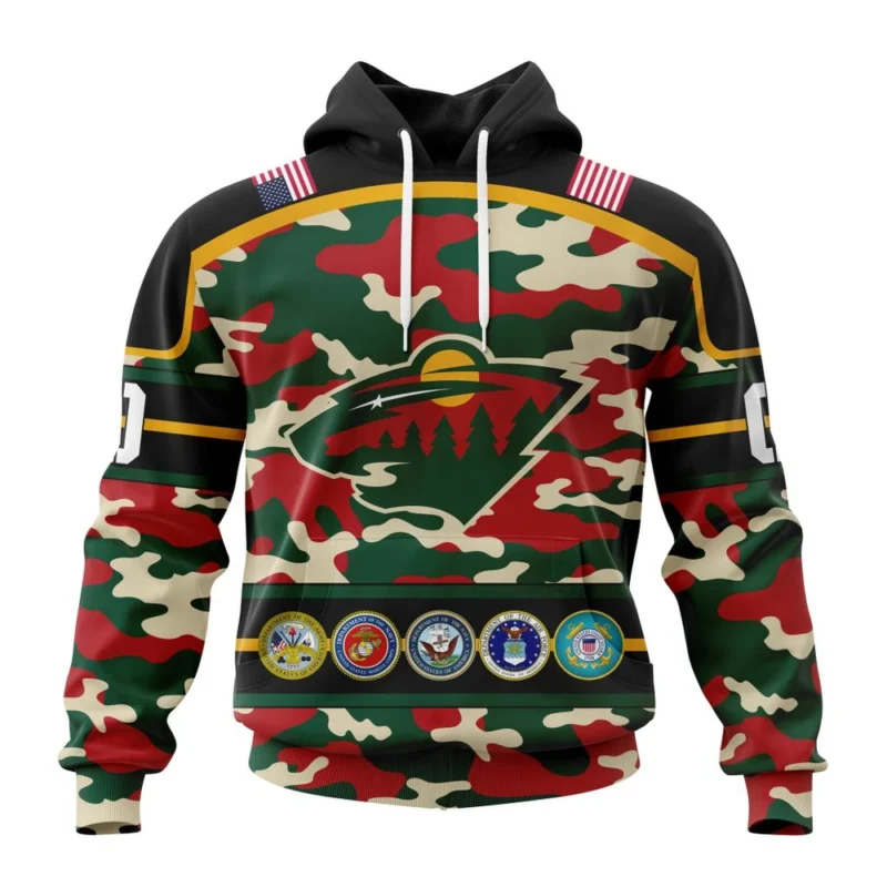 NHL Minnesota Wild, Specialized Design Wih Camo Team Color And Military Force Logo,QTNHL080524A3535