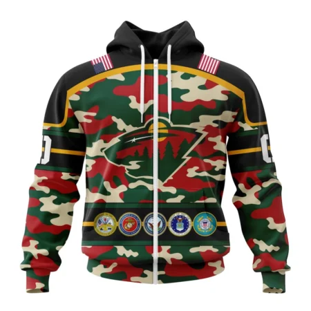 NHL Minnesota Wild, Specialized Design Wih Camo Team Color And Military Force Logo,QTNHL 080524B3535