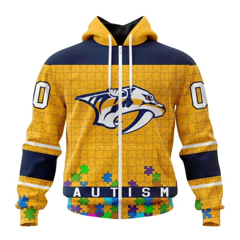 NHL Personalized Name And Number, Nashville Predators, Specialized Unisex Kits Hockey Fights Against Autism,QTNHL Personalized Name And Number,080524B2657