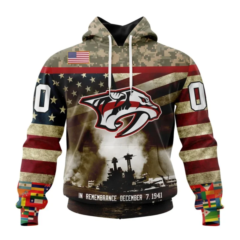 NHL Nashville Predators, Specialized Unisex Kits Remember Pearl Harbor,QTNHL080524A2982