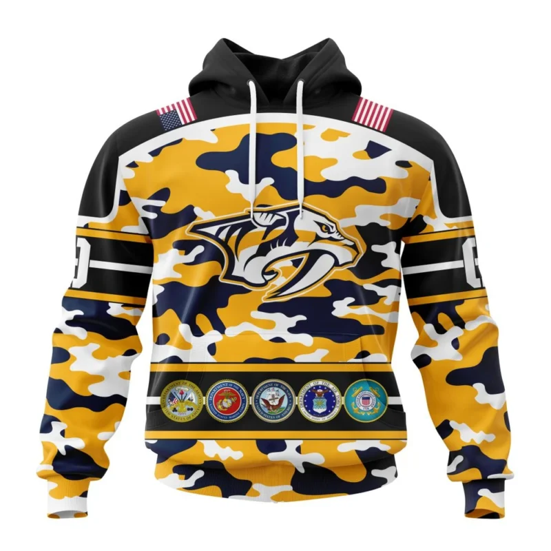 NHL Nashville Predators, Specialized Design Wih Camo Team Color And Military Force Logo,QTNHL080524A3533