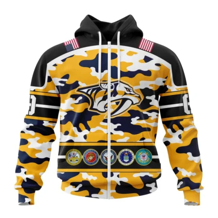 NHL Nashville Predators, Specialized Design Wih Camo Team Color And Military Force Logo,QTNHL 080524B3533