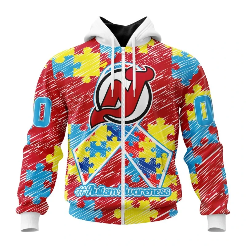 NHL Personalized Name And Number, New Jersey Devils Special Autism Awareness Design,QTNHL Personalized Name And Number,080524B2474