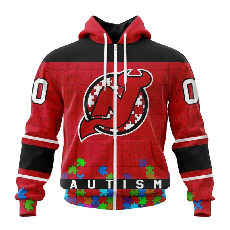 NHL Personalized Name And Number, New Jersey Devils, Specialized Unisex Kits Hockey Fights Against Autism,QTNHL Personalized Name And Number,080524B2658