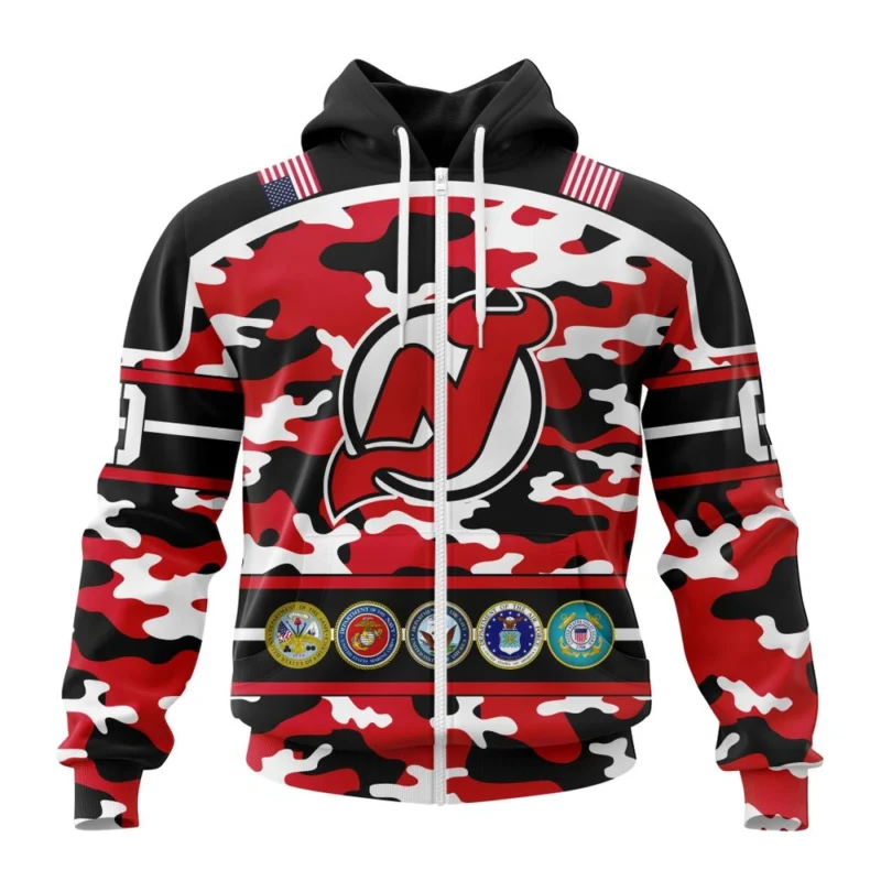 NHL New Jersey Devils, Specialized Design Wih Camo Team Color And Military Force Logo,QTNHL 080524B3534