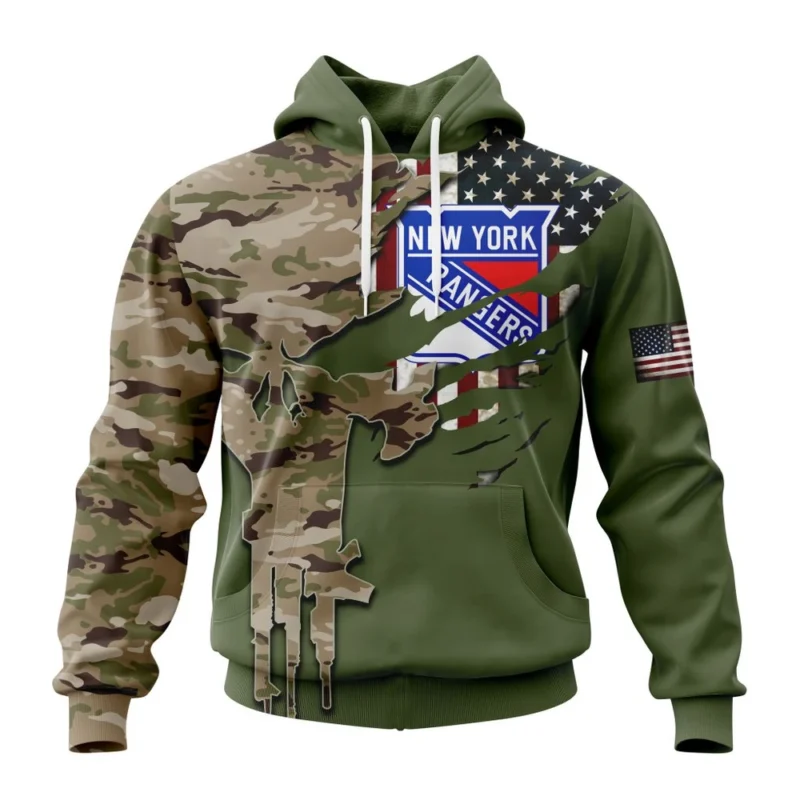 NHL New York Rangers Special Camo Skull Design,QTNHL080524A1710