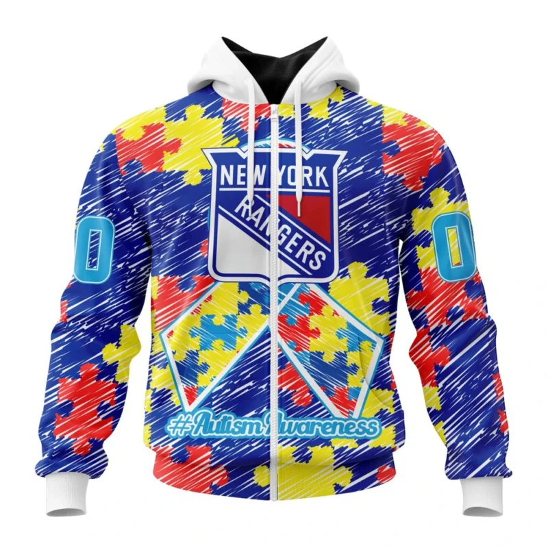 NHL Personalized Name And Number, New York Rangers Special Autism Awareness Design,QTNHL Personalized Name And Number,080524B2471