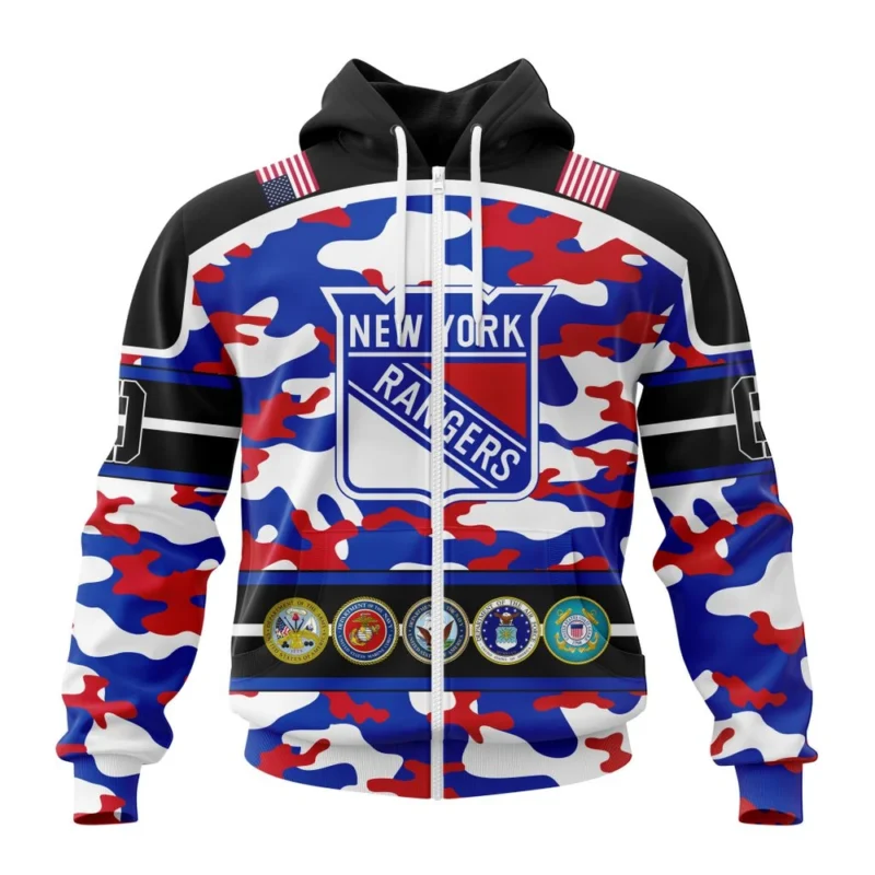 NHL New York Rangers, Specialized Design Wih Camo Team Color And Military Force Logo,QTNHL 080524B3531