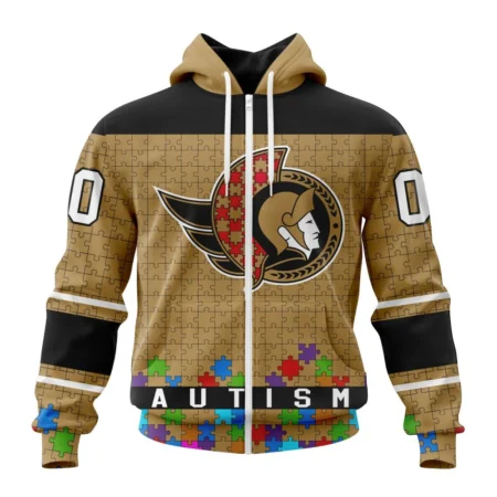 NHL Personalized Name And Number, Ottawa Senators, Specialized Unisex Kits Hockey Fights Against Autism,QTNHL Personalized Name And Number,080524B2654