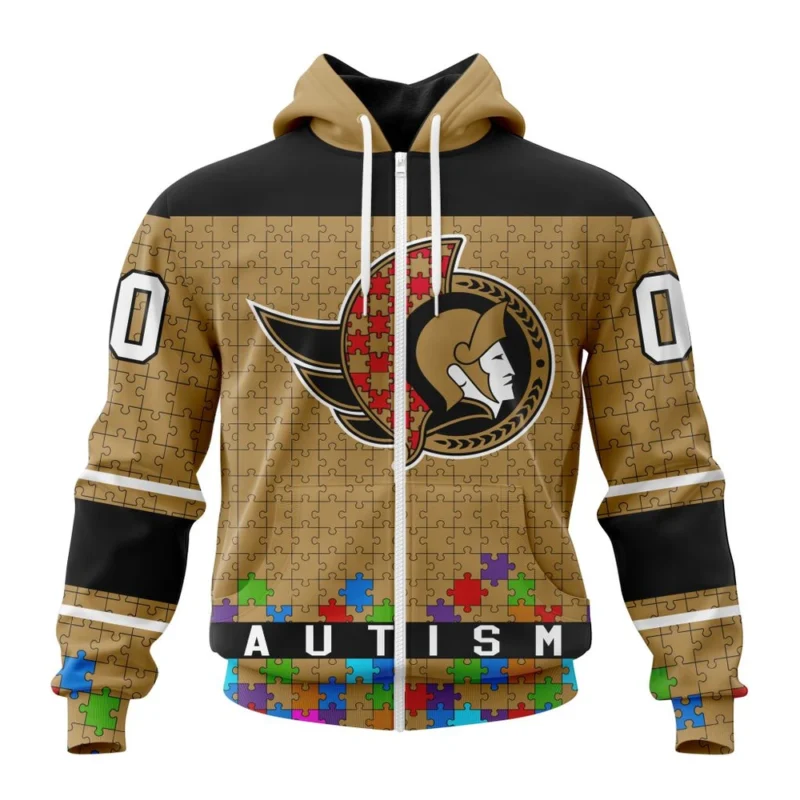 NHL Personalized Name And Number, Ottawa Senators, Specialized Unisex Kits Hockey Fights Against Autism,QTNHL Personalized Name And Number,080524B2654